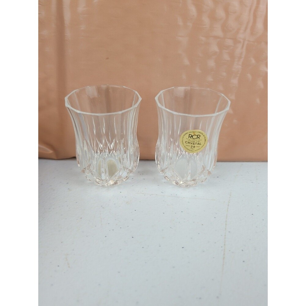 RCR Set of 2 Royal 24% Lead Crystal Rock RCR  Shot Glasses Barware Italy